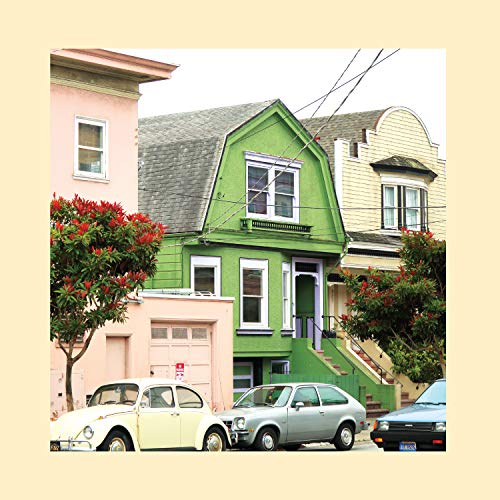 CD cover featuring colorful Victorian houses and parked cars.