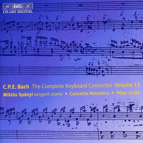 CD cover for C.P.E. Bach keyboard concertos, volume 13, with sheet music.