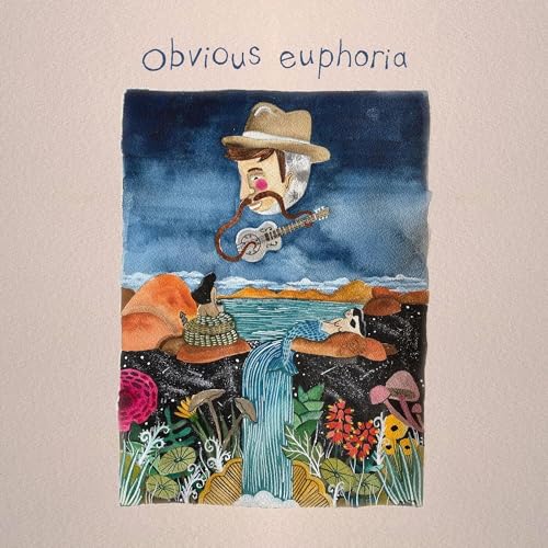 Watercolor album cover with a man playing mandolin and figures relaxing.