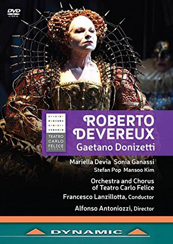 DVD cover for Donizetti’s “Roberto Devereux” opera featuring Queen Elizabeth I.