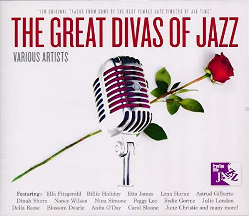CD cover: vintage microphone, red rose, and text "The Great Divas of Jazz".