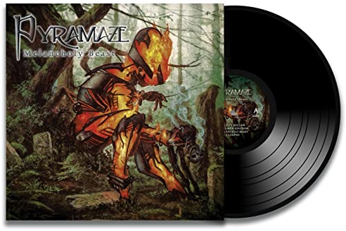 Pyramaze "Melancholy Beast" vinyl record with artwork of a fiery, armored figure.