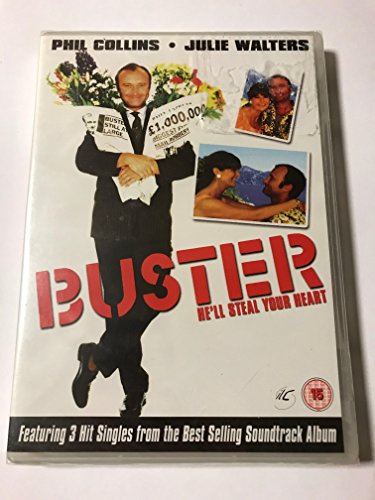 Buster" DVD cover featuring Phil Collins, a man holding money, and romantic imagery.