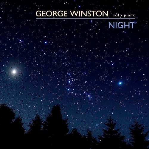 CD cover for George Winston’s “Night” with starry sky and trees.