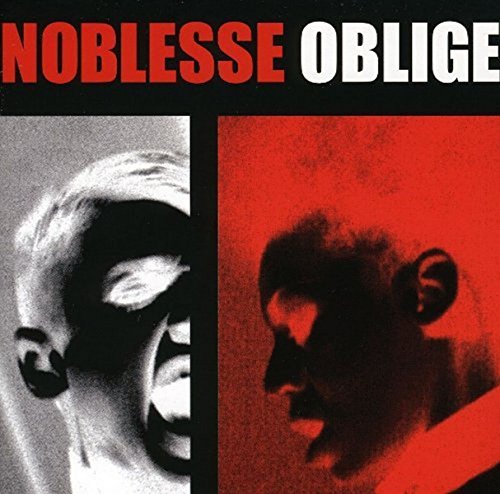 CD cover with black and red split image of faces in profile.