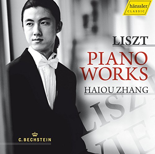 CD cover featuring pianist Haiou Zhang and text "Liszt: Piano Works".