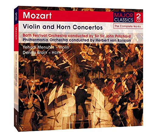 CD case for Mozart’s Violin and Horn Concertos, orchestra performing.