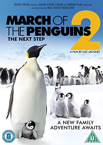 DVD cover for "March Of The Penguins 2" featuring emperor penguins in snow.