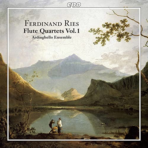 CD cover: landscape painting with mountains, lake, and figures fishing.