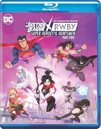 Blu-ray cover featuring Superman, Wonder Woman, and characters from RWBY.