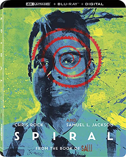 Blu-ray cover for "Spiral" featuring Chris Rock with red spiral imagery.
