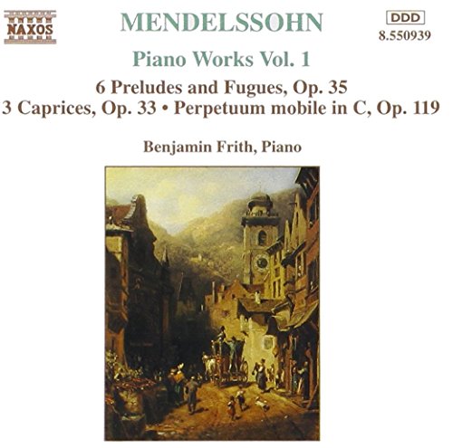 CD cover for Mendelssohn piano works featuring a townscape painting.