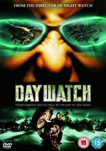 DVD cover for "Daywatch" featuring a face, birds, and a motorcycle.