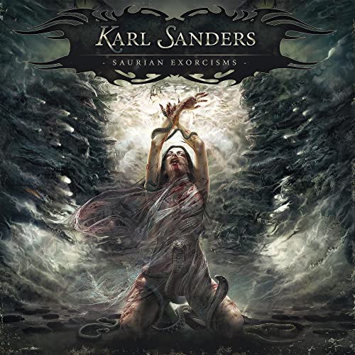 CD cover: Karl Sanders album "Saurian Exorcisms" with dark, surreal imagery.