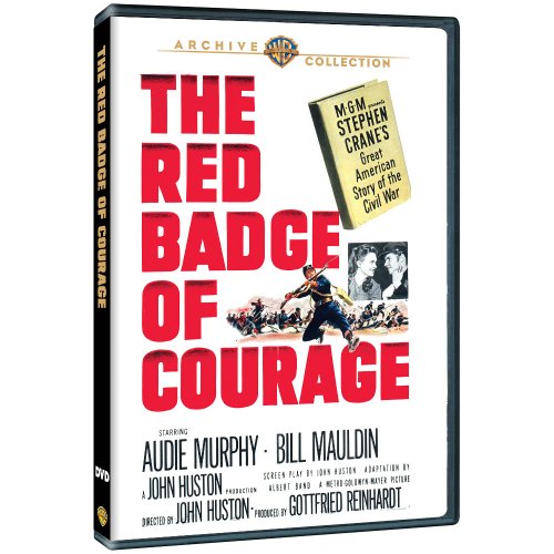 DVD cover for The Red Badge of Courage featuring red text and soldier imagery.
