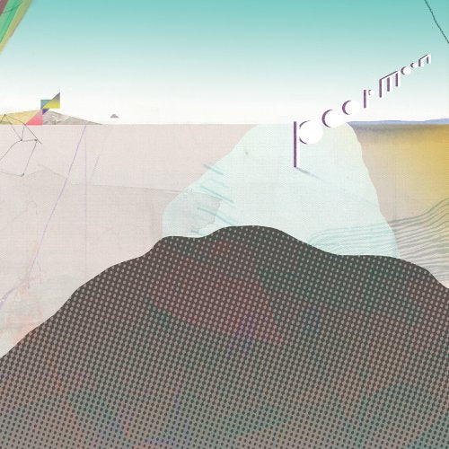Abstract landscape album cover for "Poor Moon" with geometric shapes.