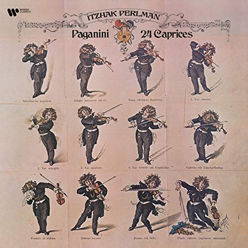 Itzhak Perlman's "Paganini: 24 Caprices" vinyl record cover with sketched violinists.