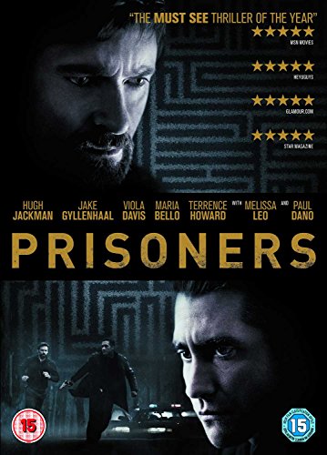 Prisoners" DVD cover featuring Hugh Jackman and Jake Gyllenhaal, dark and intense.