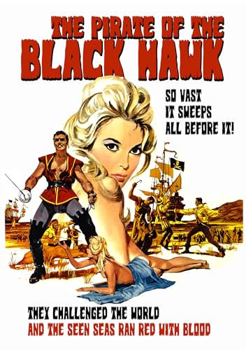 Movie poster for "Pirate of the Black Hawk" featuring a blonde woman and pirates.
