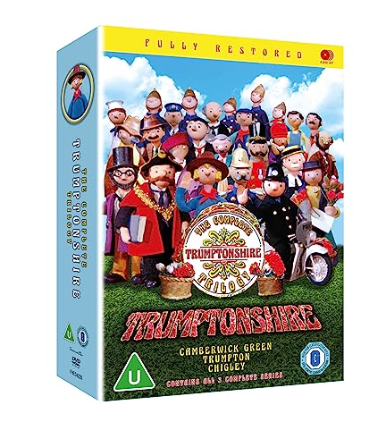 DVD cover for "Trumptonshire" featuring puppet characters in a town scene.