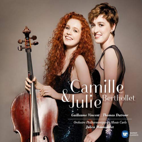 Two smiling women with a cello, album cover for Camille & Julie Berthollet.