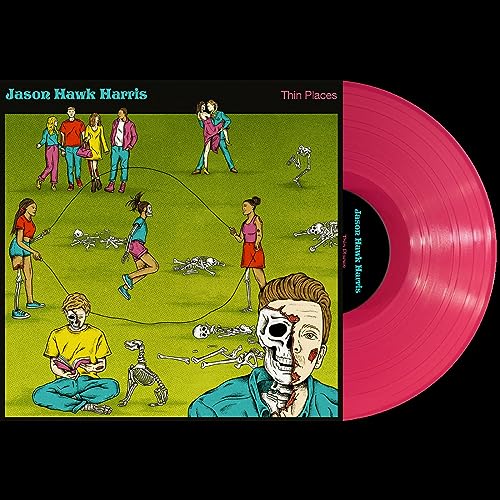 Pink vinyl record with cover art depicting people and skeletons.