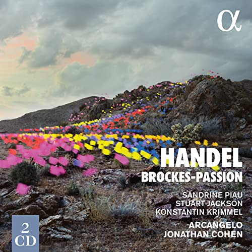 CD cover for Handel’s Brockes-Passion featuring a colorful desert landscape.