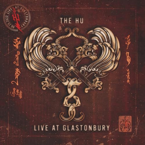 CD cover for The Hu’s “Live At Glastonbury” with ornate dragon design.