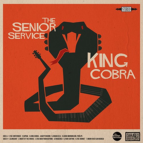 Red vinyl record cover with a black cobra and guitar silhouette.