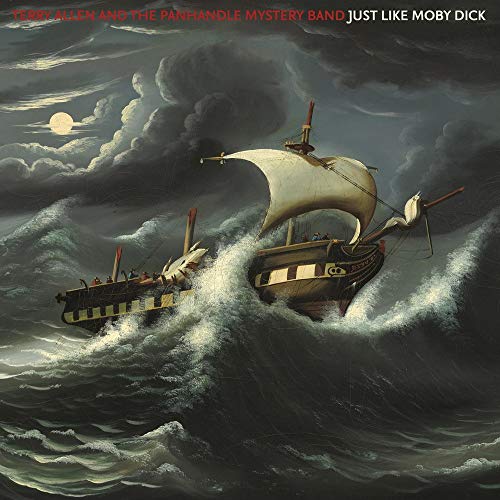 Album cover: sailing ship tossed in stormy seas under a moon.