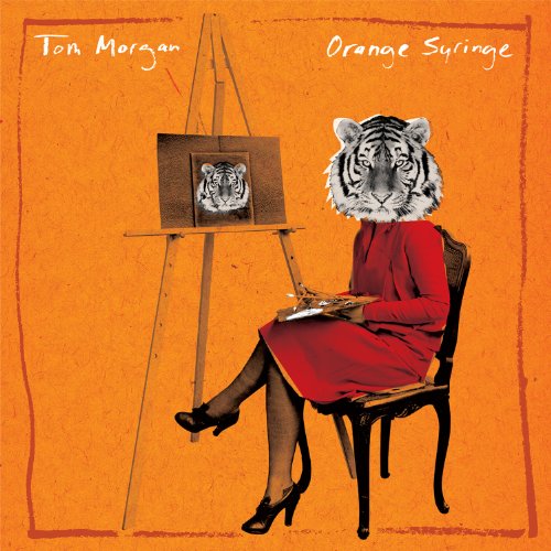 CD cover: person with tiger head painting a tiger portrait.