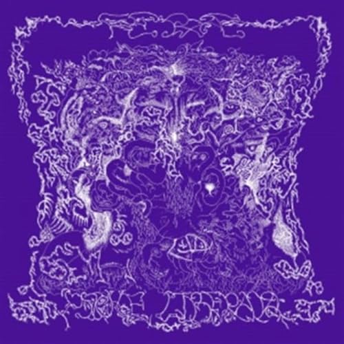 Intricate white line art on purple background, possibly album cover art.