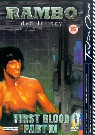 Rambo DVD cover featuring Sylvester Stallone with a machine gun.