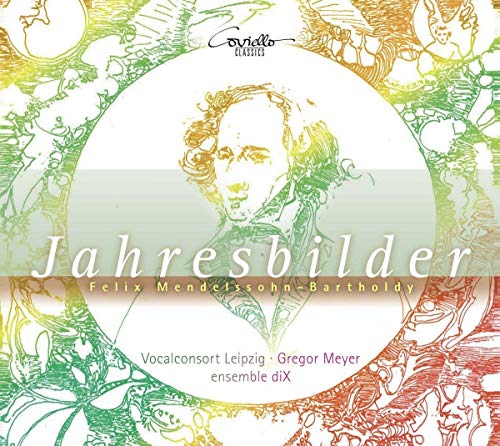 CD cover: portrait of Mendelssohn with ornate gold and green design.