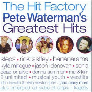 CD cover for “The Hit Factory” compilation featuring pop artist portraits.
