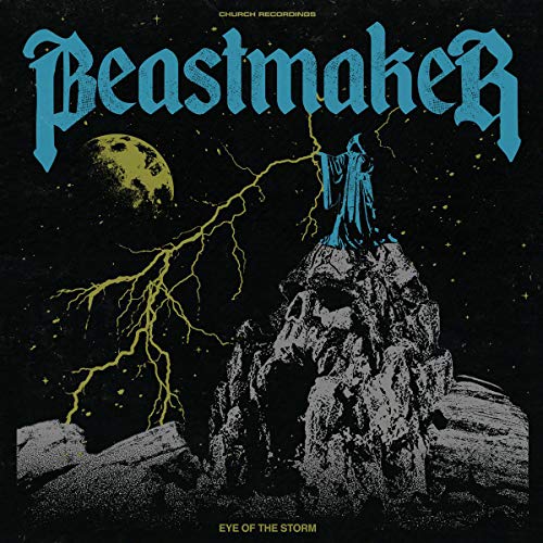 CD cover: stormy landscape with a figure and lightning bolts.