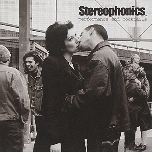 Black and white album cover featuring a couple kissing in public.