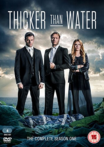 DVD cover for "Thicker Than Water" Season 1, featuring three people in suits.
