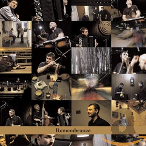 Collage of musicians playing klezmer instruments, album cover for "Remembrance.