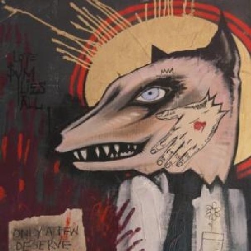 Album cover: animal-headed figure with sharp teeth, red heart detail.