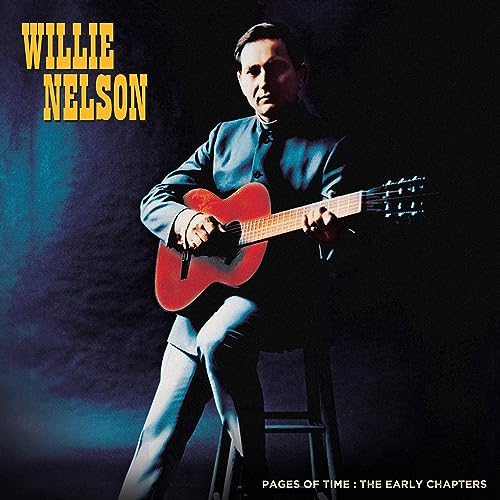 Willie Nelson with a red guitar on the album cover, "Pages Of Time".