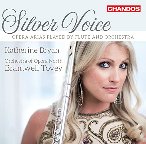 CD cover: flutist Katherine Bryan with flute, orchestral performance details.
