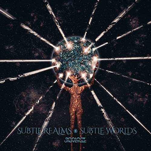Cosmic artwork depicting a figure holding a glowing, textured sphere aloft.