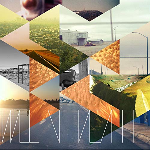 Collage of landscape and urban scenes with angular, geometric shapes.