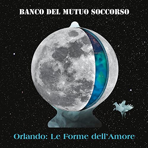 Album cover: a moon split open revealing Earth, with a flying bird.
