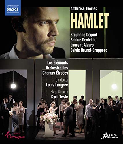 Blu-ray cover for Ambroise Thomas’ *Hamlet* opera, featuring a man’s face.