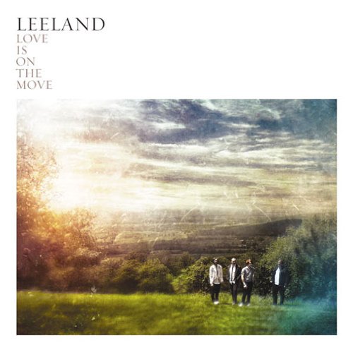 CD cover: Four figures stand in a field under a cloudy sky.
