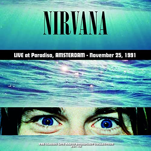 Nirvana album cover with turquoise water effect and close-up eyes.