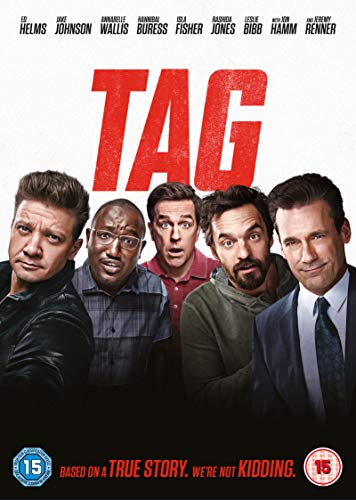 DVD cover for "Tag" featuring five men in surprised expressions.