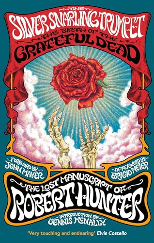 Book cover: red rose above skeletal hands, swirling psychedelic background.